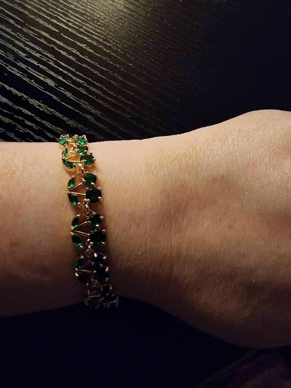 Gold Bracelet with Emerald Green Stones